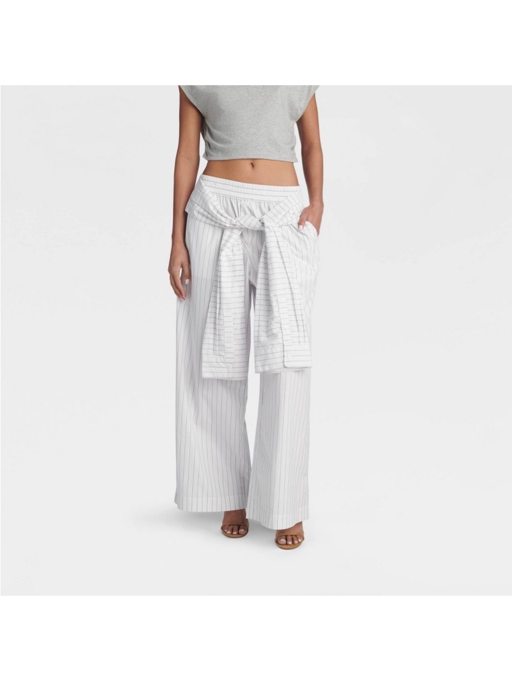 KBB by KAHLANA Women 'The Tie Waist Trousers' - White/Blue Striped M